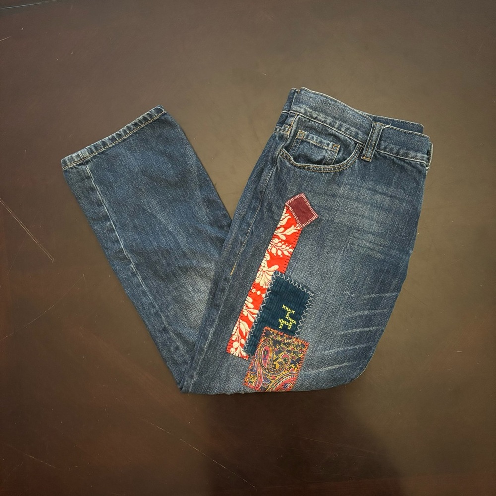 Cabi Patchwork Women’s Boho Boyfriend Relaxed Jeans Size 8 Embroidered Y2K